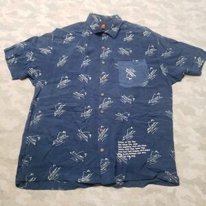 Ojai Shirt Mens Large Blue Short Sleeve Button-Up Hawaiian Beach Tropical